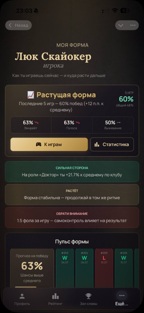 Моя форма — тренды и статистика игрока